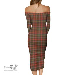 MacIntosh Hunting Weathered Tartan Off Shoulder Lady Dress Tartan Plaid Long Dress - ScotsTee Shop