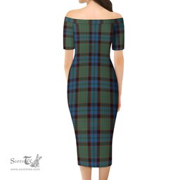 MacNicol Hunting Tartan Off Shoulder Lady Dress Tartan Plaid Long Dress - ScotsTee Shop