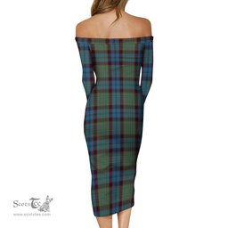 MacNicol Hunting Tartan Off Shoulder Lady Dress Tartan Plaid Long Dress - ScotsTee Shop