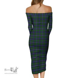 Robertson Hunting Tartan Off Shoulder Lady Dress Tartan Plaid Long Dress - ScotsTee Shop