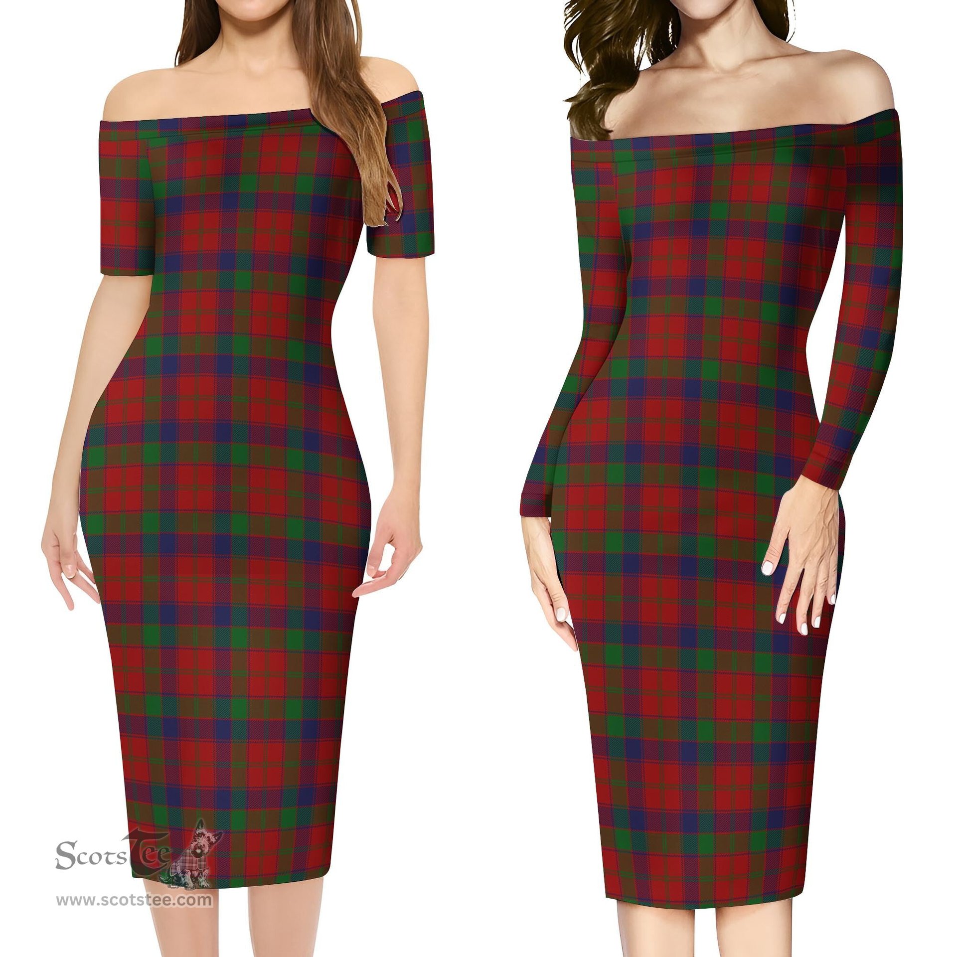 Robertson Tartan Off Shoulder Lady Dress Tartan Plaid Long Dress - ScotsTee Shop