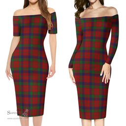 Robertson Tartan Off Shoulder Lady Dress Tartan Plaid Long Dress - ScotsTee Shop
