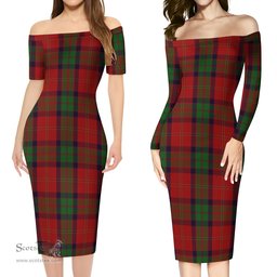MacPherson of Cluny Tartan Off Shoulder Lady Dress Tartan Plaid Long Dress - ScotsTee Shop