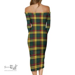 MacMillan Old Modern Tartan Off Shoulder Lady Dress Tartan Plaid Long Dress - ScotsTee Shop