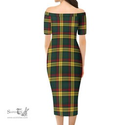 MacMillan Old Modern Tartan Off Shoulder Lady Dress Tartan Plaid Long Dress - ScotsTee Shop