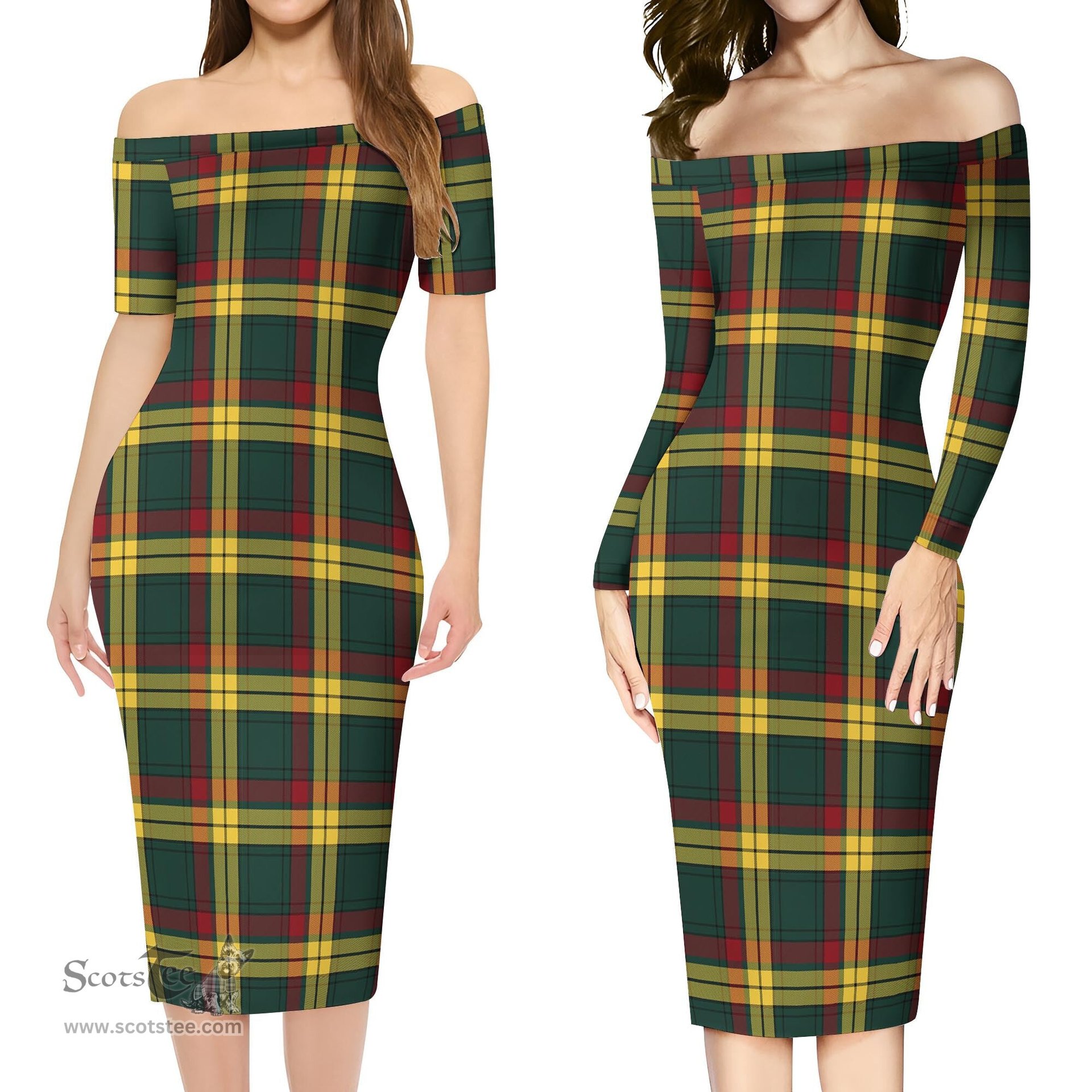 MacMillan Old Modern Tartan Off Shoulder Lady Dress Tartan Plaid Long Dress - ScotsTee Shop