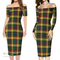 MacMillan Old Modern Tartan Off Shoulder Lady Dress Tartan Plaid Long Dress - ScotsTee Shop