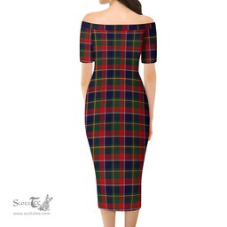 Quebec Province Canada Tartan Off Shoulder Lady Dress Tartan Plaid Long Dress - ScotsTee Shop