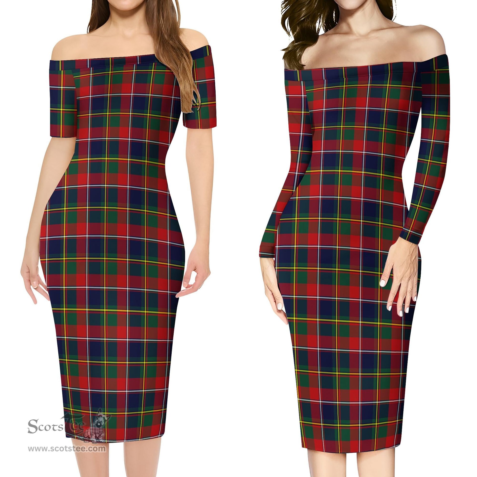 Quebec Province Canada Tartan Off Shoulder Lady Dress Tartan Plaid Long Dress - ScotsTee Shop