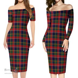 Quebec Province Canada Tartan Off Shoulder Lady Dress Tartan Plaid Long Dress - ScotsTee Shop