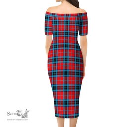 MacTavish Modern Tartan Off Shoulder Lady Dress Tartan Plaid Long Dress - ScotsTee Shop
