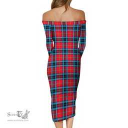 MacTavish Modern Tartan Off Shoulder Lady Dress Tartan Plaid Long Dress - ScotsTee Shop