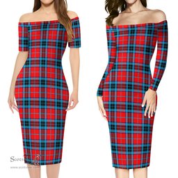 MacTavish Modern Tartan Off Shoulder Lady Dress Tartan Plaid Long Dress - ScotsTee Shop