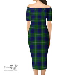 Oliphant Modern Tartan Off Shoulder Lady Dress Tartan Plaid Long Dress - ScotsTee Shop