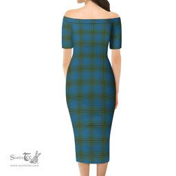 Oliver Tartan Off Shoulder Lady Dress Tartan Plaid Long Dress - ScotsTee Shop