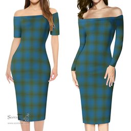 Oliver Tartan Off Shoulder Lady Dress Tartan Plaid Long Dress - ScotsTee Shop