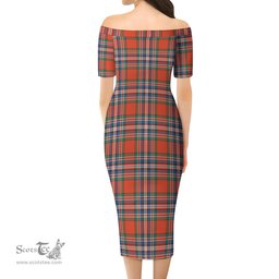 MacFarlane Ancient Tartan Off Shoulder Lady Dress Tartan Plaid Long Dress - ScotsTee Shop
