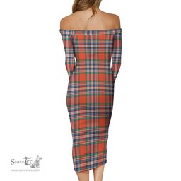 MacFarlane Ancient Tartan Off Shoulder Lady Dress Tartan Plaid Long Dress - ScotsTee Shop