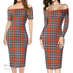 MacFarlane Ancient Tartan Off Shoulder Lady Dress Tartan Plaid Long Dress - ScotsTee Shop