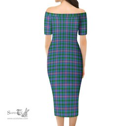 Pitcairn Hunting Tartan Off Shoulder Lady Dress Tartan Plaid Long Dress - ScotsTee Shop