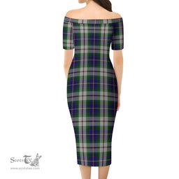 MacLeod Of Californian Tartan Off Shoulder Lady Dress Tartan Plaid Long Dress - ScotsTee Shop