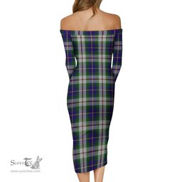 MacLeod Of Californian Tartan Off Shoulder Lady Dress Tartan Plaid Long Dress - ScotsTee Shop