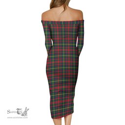 MacKintosh Hunting Modern Tartan Off Shoulder Lady Dress Tartan Plaid Long Dress - ScotsTee Shop