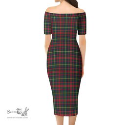 MacKintosh Hunting Modern Tartan Off Shoulder Lady Dress Tartan Plaid Long Dress - ScotsTee Shop