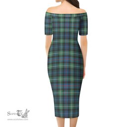 MacKenzie Ancient Tartan Off Shoulder Lady Dress Tartan Plaid Long Dress - ScotsTee Shop