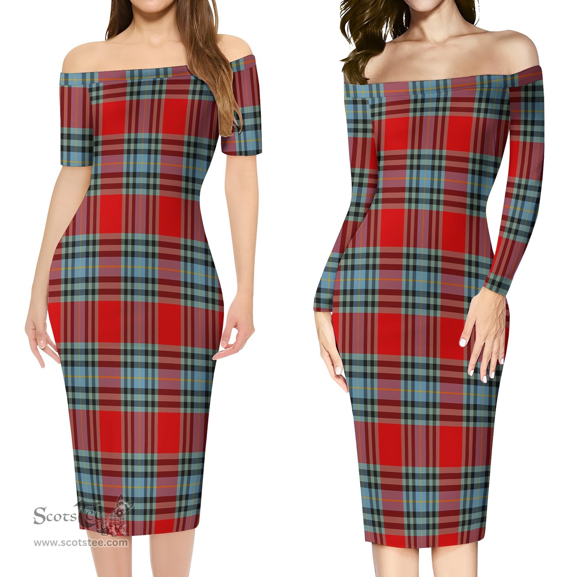 MacLeay Tartan Off Shoulder Lady Dress Tartan Plaid Long Dress - ScotsTee Shop