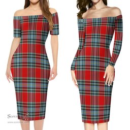 MacLeay Tartan Off Shoulder Lady Dress Tartan Plaid Long Dress - ScotsTee Shop