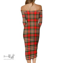 MacGill Modern Tartan Off Shoulder Lady Dress Tartan Plaid Long Dress - ScotsTee Shop