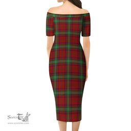Seton Tartan Off Shoulder Lady Dress Tartan Plaid Long Dress - ScotsTee Shop
