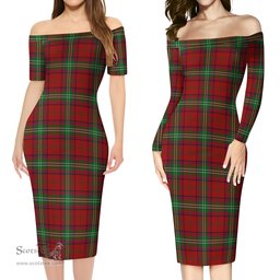 Seton Tartan Off Shoulder Lady Dress Tartan Plaid Long Dress - ScotsTee Shop