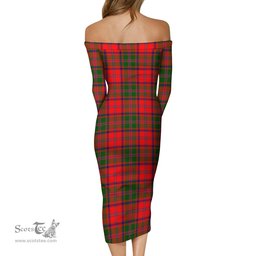 Stewart of Appin Modern Tartan Off Shoulder Lady Dress Tartan Plaid Long Dress - ScotsTee Shop