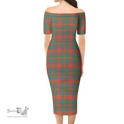 MacIntosh Ancient Tartan Off Shoulder Lady Dress Tartan Plaid Long Dress - ScotsTee Shop