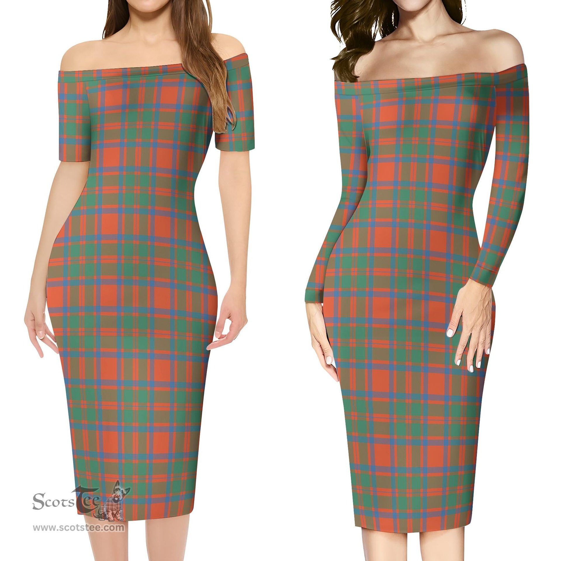 MacIntosh Ancient Tartan Off Shoulder Lady Dress Tartan Plaid Long Dress - ScotsTee Shop