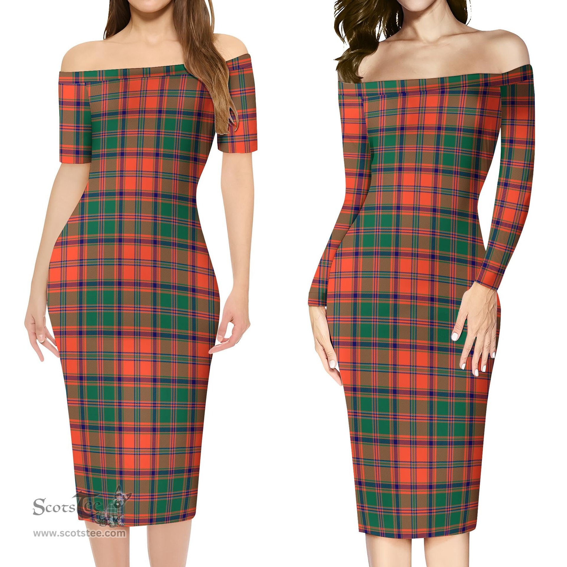 Stewart of Appin Ancient Tartan Off Shoulder Lady Dress Tartan Plaid Long Dress - ScotsTee Shop