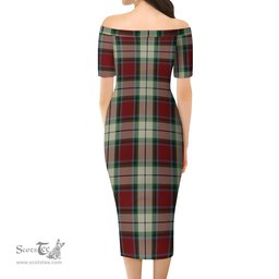 Rose White Dress Tartan Off Shoulder Lady Dress Tartan Plaid Long Dress - ScotsTee Shop