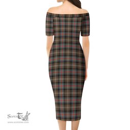 Sutherland Weathered Tartan Off Shoulder Lady Dress Tartan Plaid Long Dress - ScotsTee Shop
