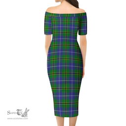 Turnbull Hunting Tartan Off Shoulder Lady Dress Tartan Plaid Long Dress - ScotsTee Shop
