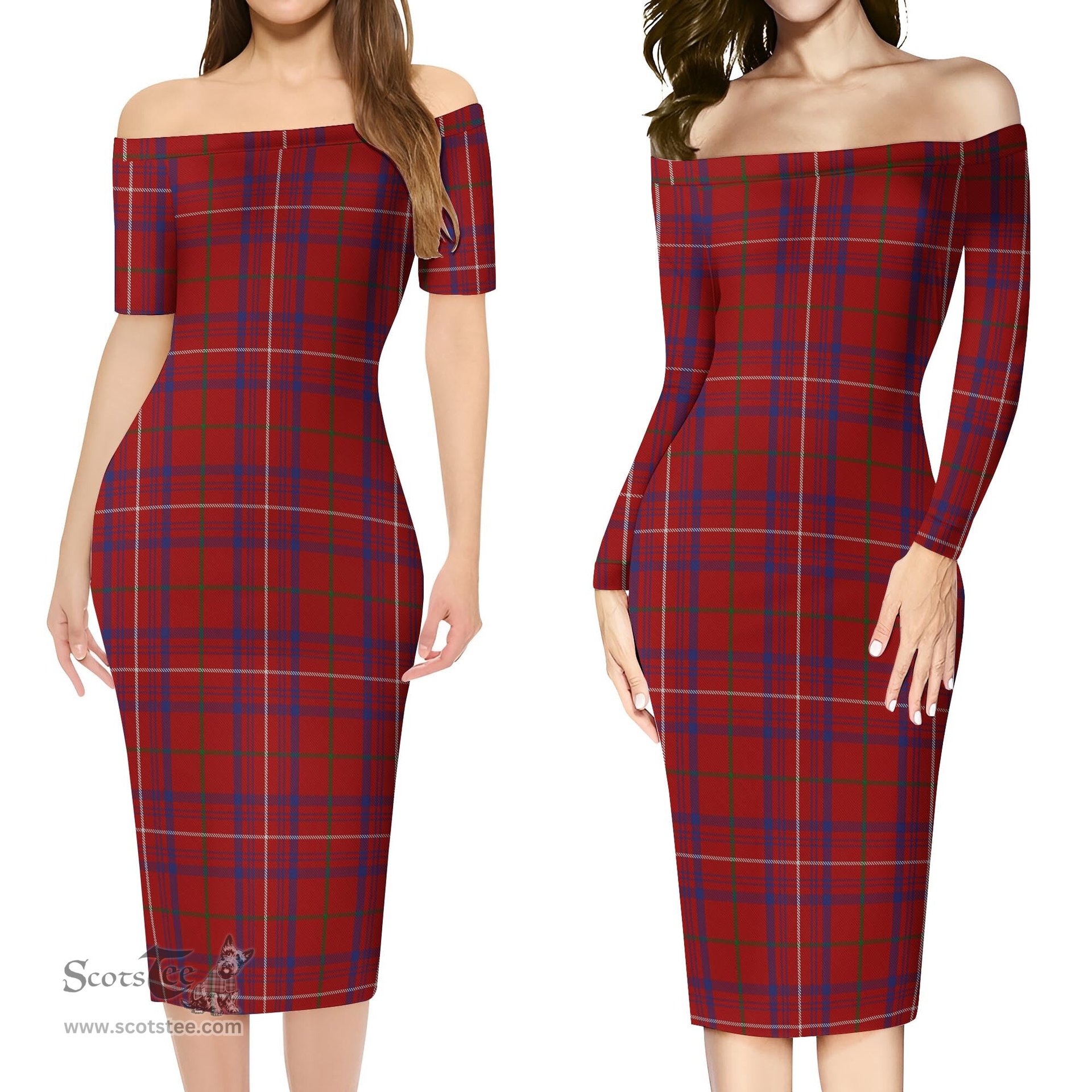 Rose Tartan Off Shoulder Lady Dress Tartan Plaid Long Dress - ScotsTee Shop