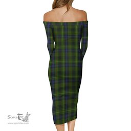 Stewart Hunting Tartan Off Shoulder Lady Dress Tartan Plaid Long Dress - ScotsTee Shop