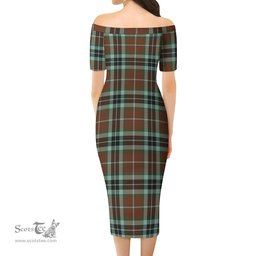 Thomson Hunting Modern Tartan Off Shoulder Lady Dress Tartan Plaid Long Dress - ScotsTee Shop