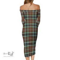 Thomson Hunting Modern Tartan Off Shoulder Lady Dress Tartan Plaid Long Dress - ScotsTee Shop