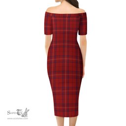 Rose of Kilravock Tartan Off Shoulder Lady Dress Tartan Plaid Long Dress - ScotsTee Shop
