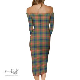 Wilson Ancient Tartan Off Shoulder Lady Dress Tartan Plaid Long Dress - ScotsTee Shop