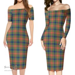 Wilson Ancient Tartan Off Shoulder Lady Dress Tartan Plaid Long Dress - ScotsTee Shop
