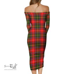 Somerville Modern Tartan Off Shoulder Lady Dress Tartan Plaid Long Dress - ScotsTee Shop