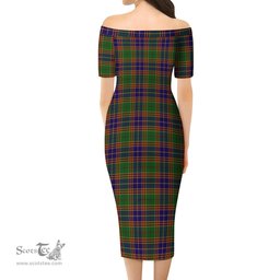 Stevenson Tartan Off Shoulder Lady Dress Tartan Plaid Long Dress - ScotsTee Shop